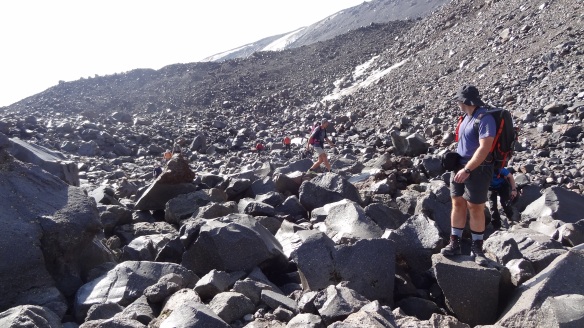 Heading down the boulder field in search of hidden treasures.