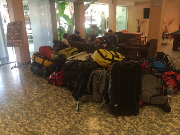 Bags nearly ready for the off in the foyer of the hotel.